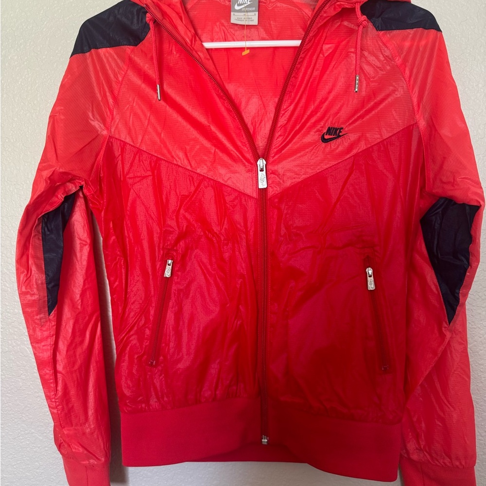 Nike Red and Black Bomber Jacket with Chevron Design